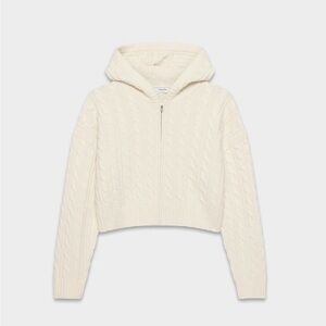 Aritzia Cream Cable Knit Hooded Jacket